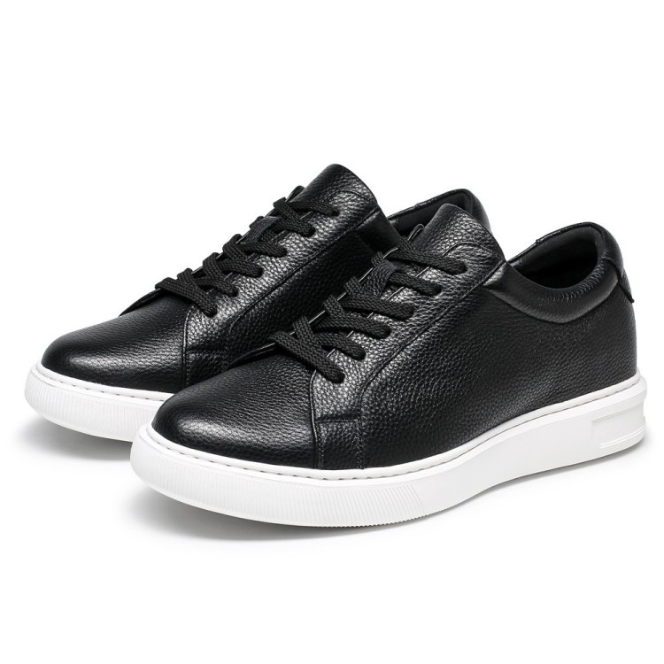 Elevator Sneakers Shoes for Men Black Leather Height Increasing Shoes 5cm / 1.95 Inches