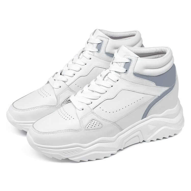 elevator basketball shoes - height boosting shoes for men - White leather high top sneakers 10 CM / 3.94 Inches