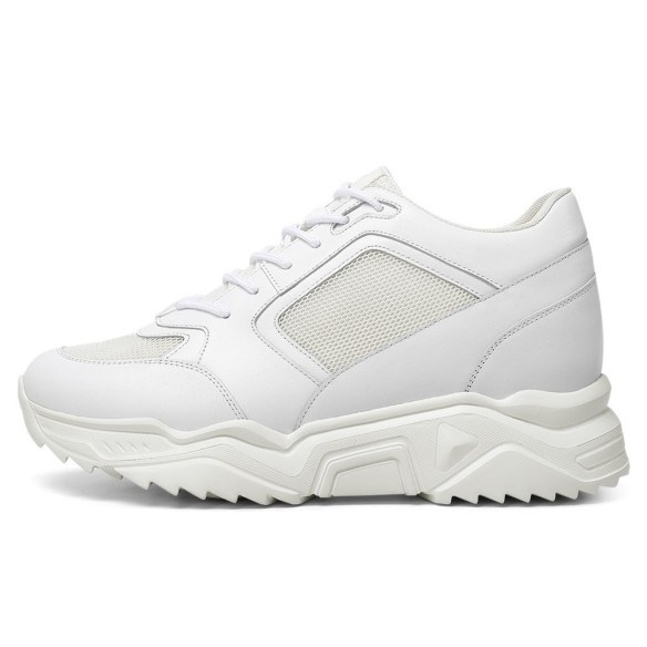 GoldMoral Men’s White Leather Elevator Shoes Invisible Height Boost Sneakers 10CM / 3.94 Inches