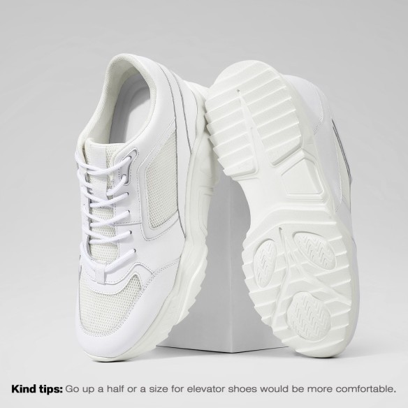 GoldMoral Men’s White Leather Elevator Shoes Invisible Height Boost Sneakers 10CM / 3.94 Inches