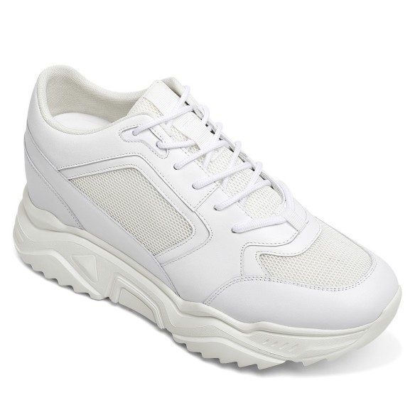 GoldMoral Men’s White Leather Elevator Shoes Invisible Height Boost Sneakers 10CM / 3.94 Inches