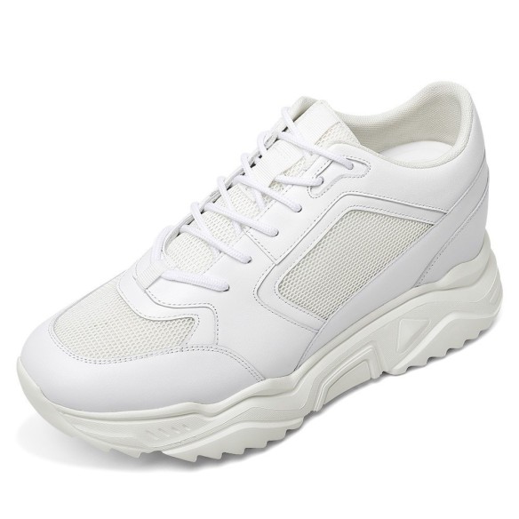 GoldMoral Men’s White Leather Elevator Shoes Invisible Height Boost Sneakers 10CM / 3.94 Inches